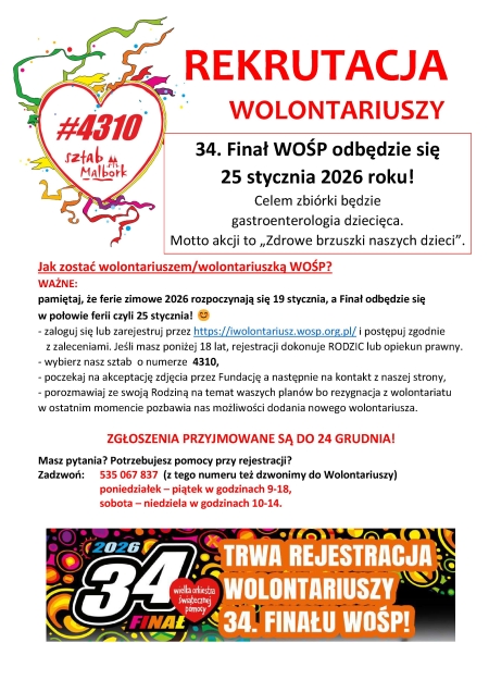 Rekrutacja wolontariuszy Wielkiej Orkiestry Świątecznej Pomocy